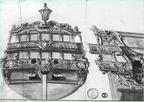 Fig. 1 Stern carvings, French warship c. 1680